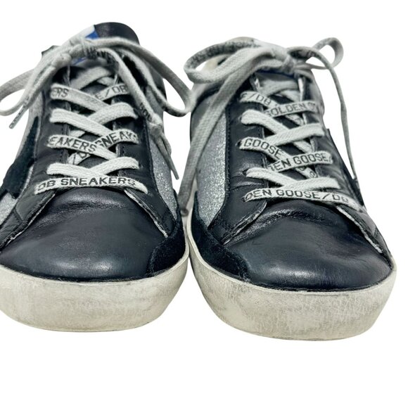 Golden Goose Superstar Sneakers Women Size 37 Silver Glitter Black Star Leather - Picture 7 of 15